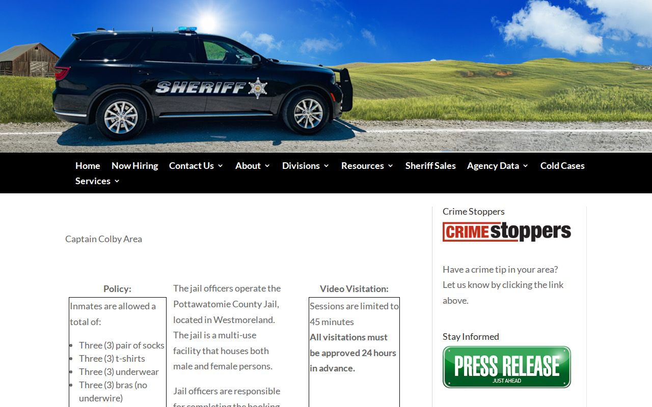 Pottawatomie County Jail release records and facility contact page